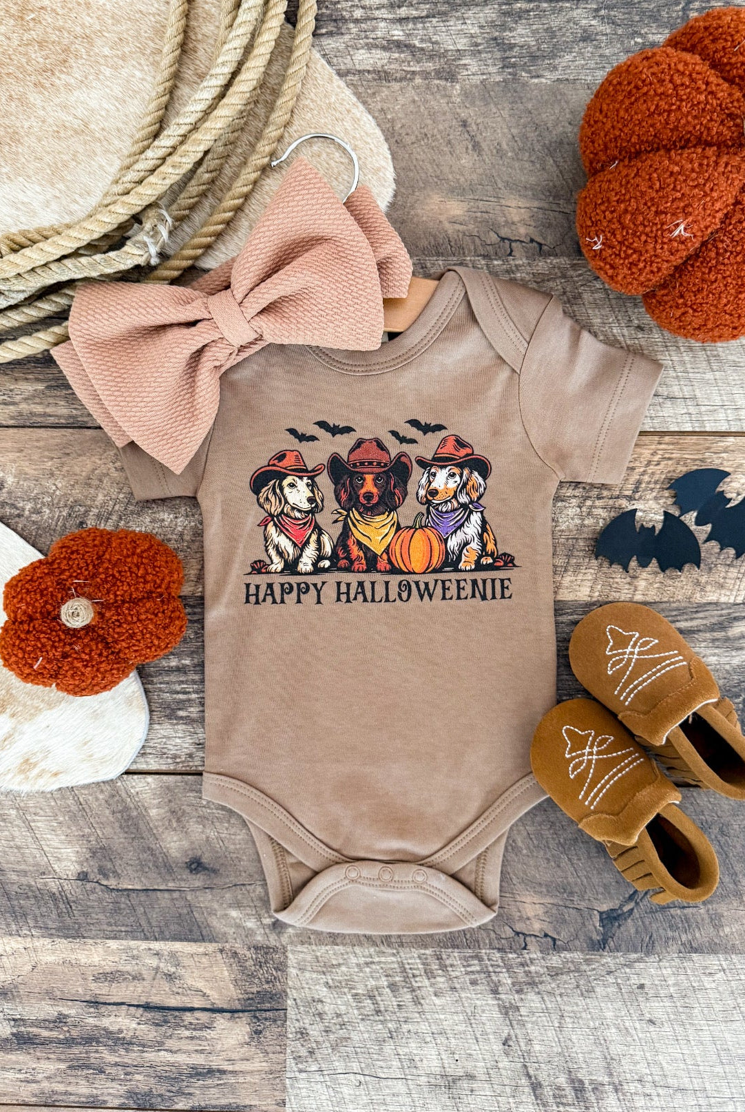 “Happy Halloweenie” Graphic – Infant Toddler &Youth (Truffle)