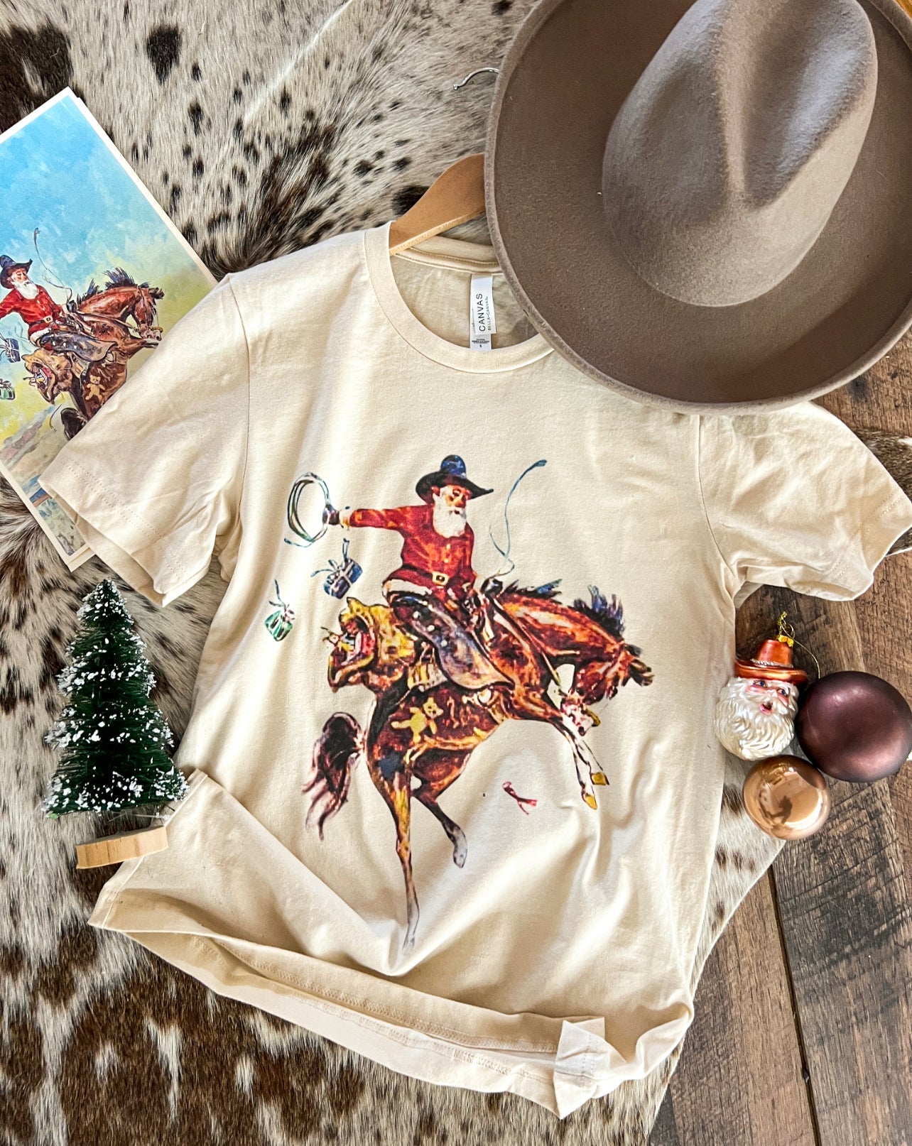 Teals Cowboy Christmas Design Tee or Sweatshirt (cream) (Adult)
