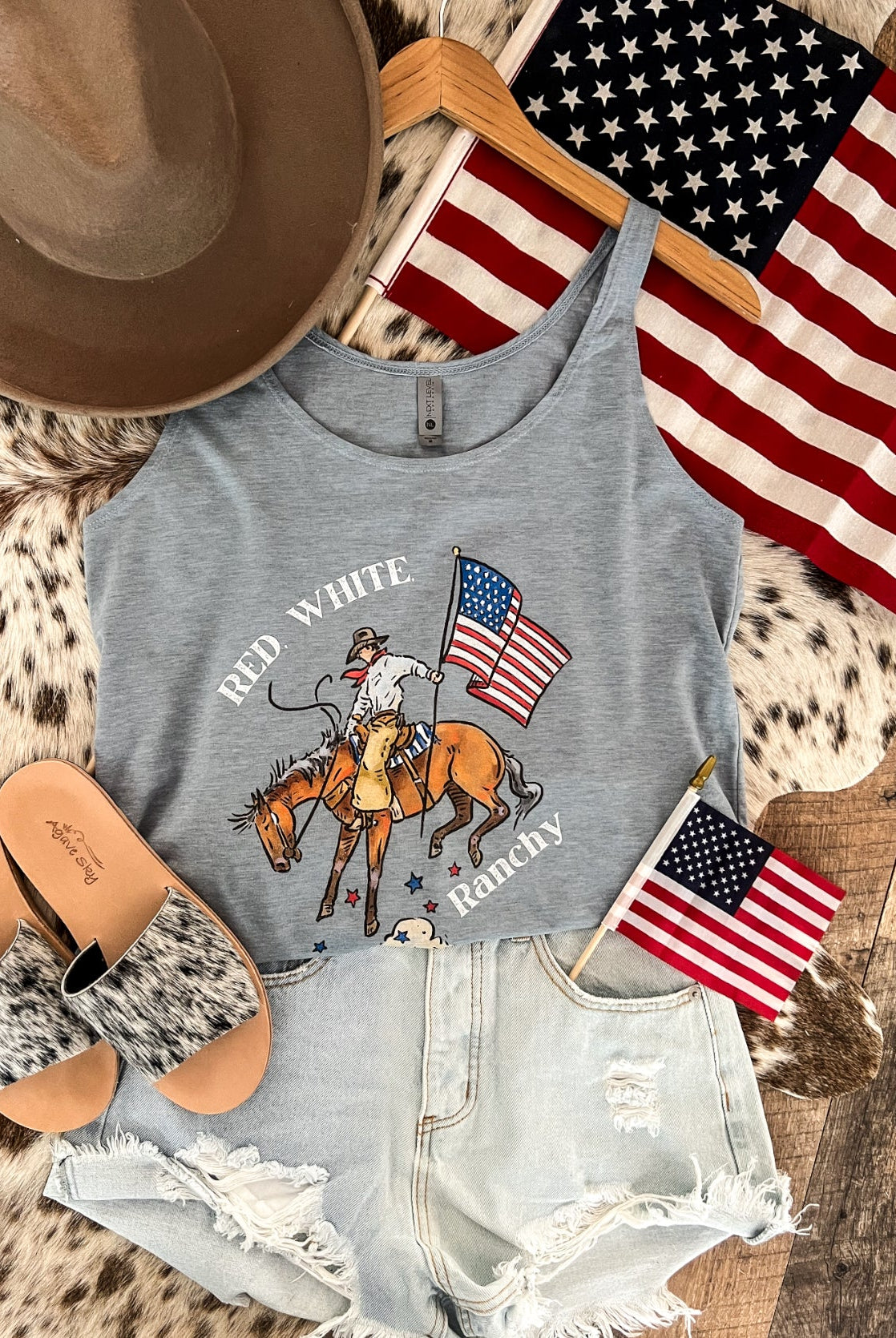 Western 4th Of July-Red White Ranchy Tank(Blue)
