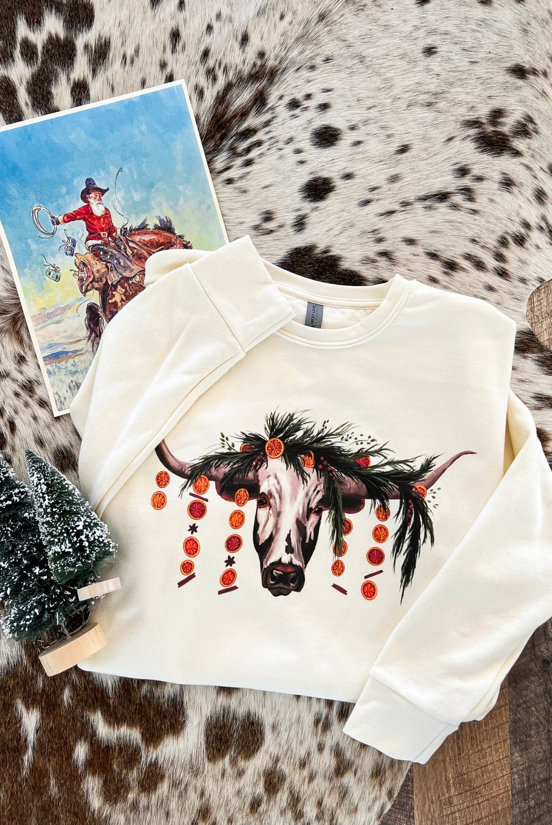Orange Garland Longhorn Christmas Sweatshirt (adult)
