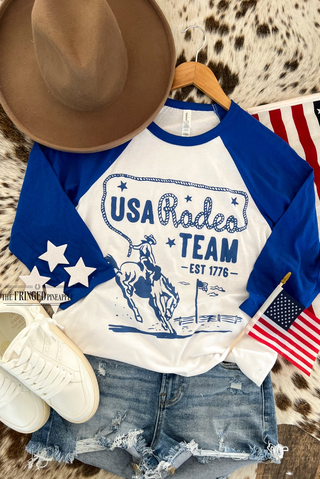 Western 4th Of July-USA Rodeo Team Blue Raglan Tee