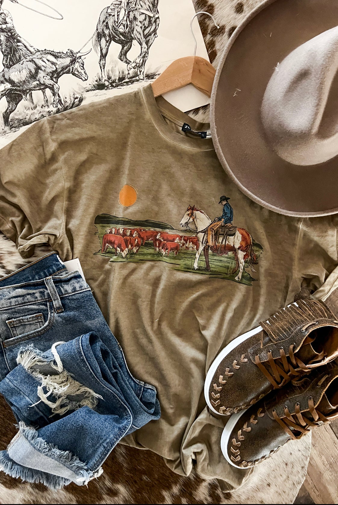 Hillside Rancher Tee (heathered mocha)(Fringed exclusive)