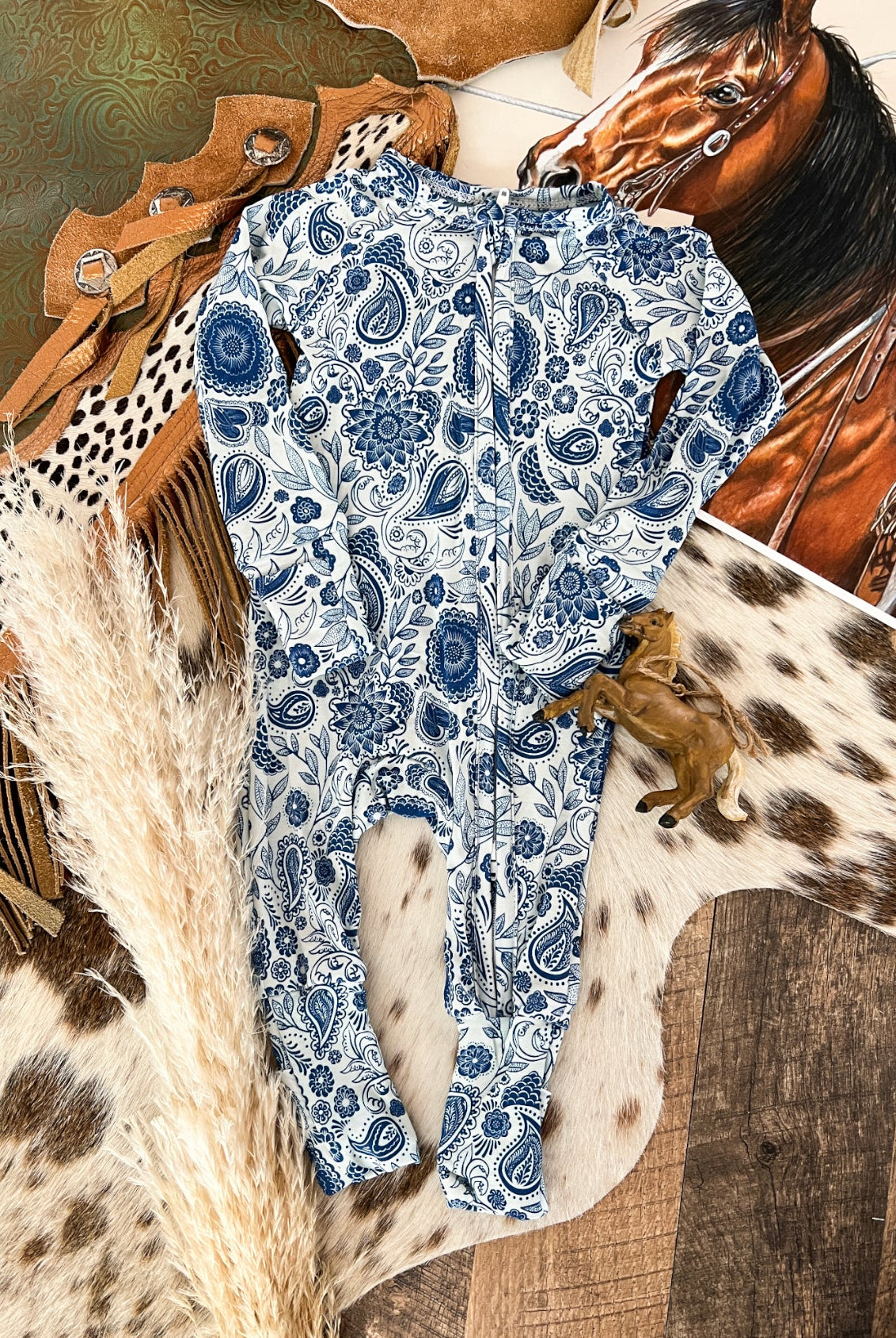 Blue Paisley Double Zipper Pajamas 2T