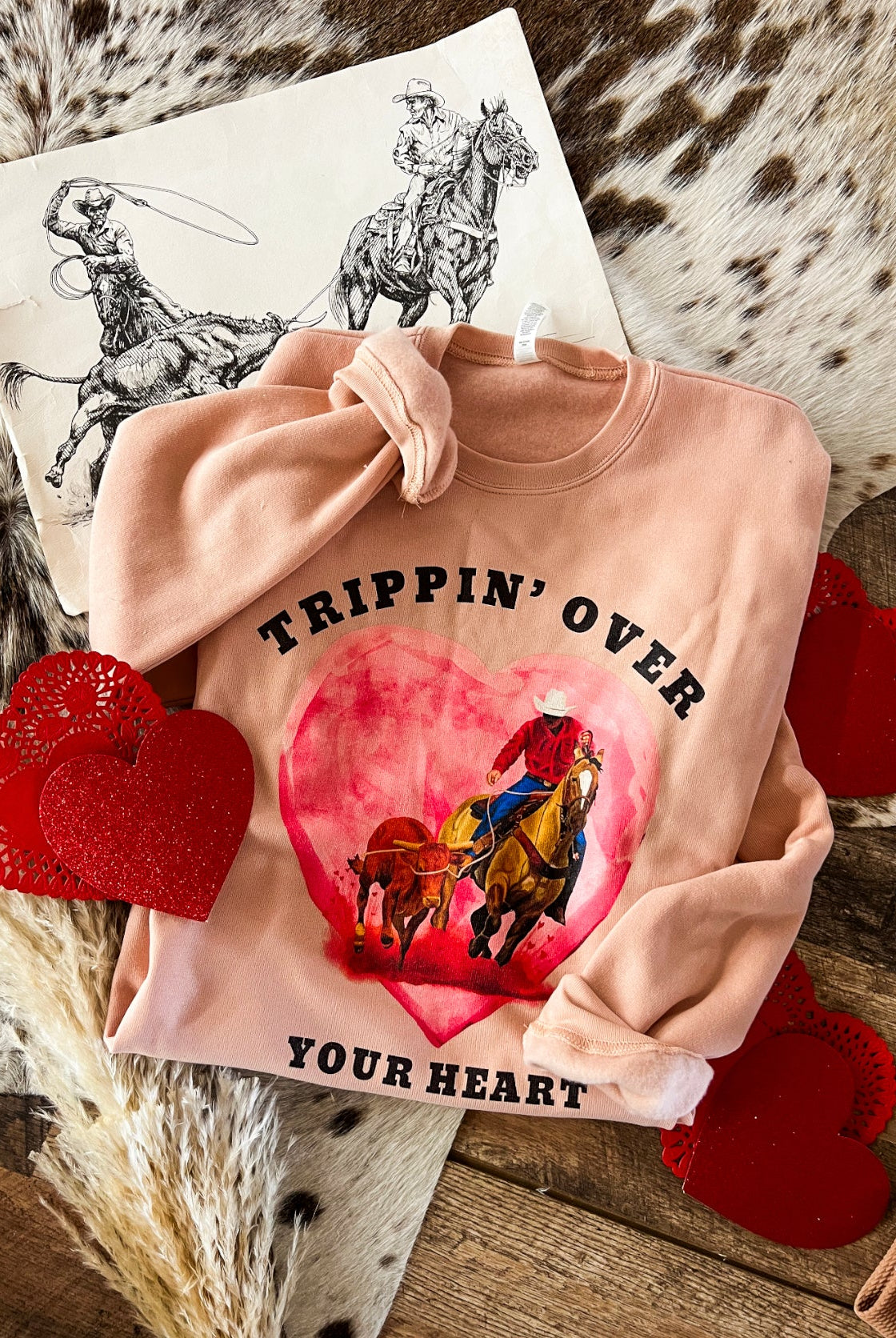 Trippin’ Over Your Heart Valentines Tee or Sweatshirt(Adult)(Peach)