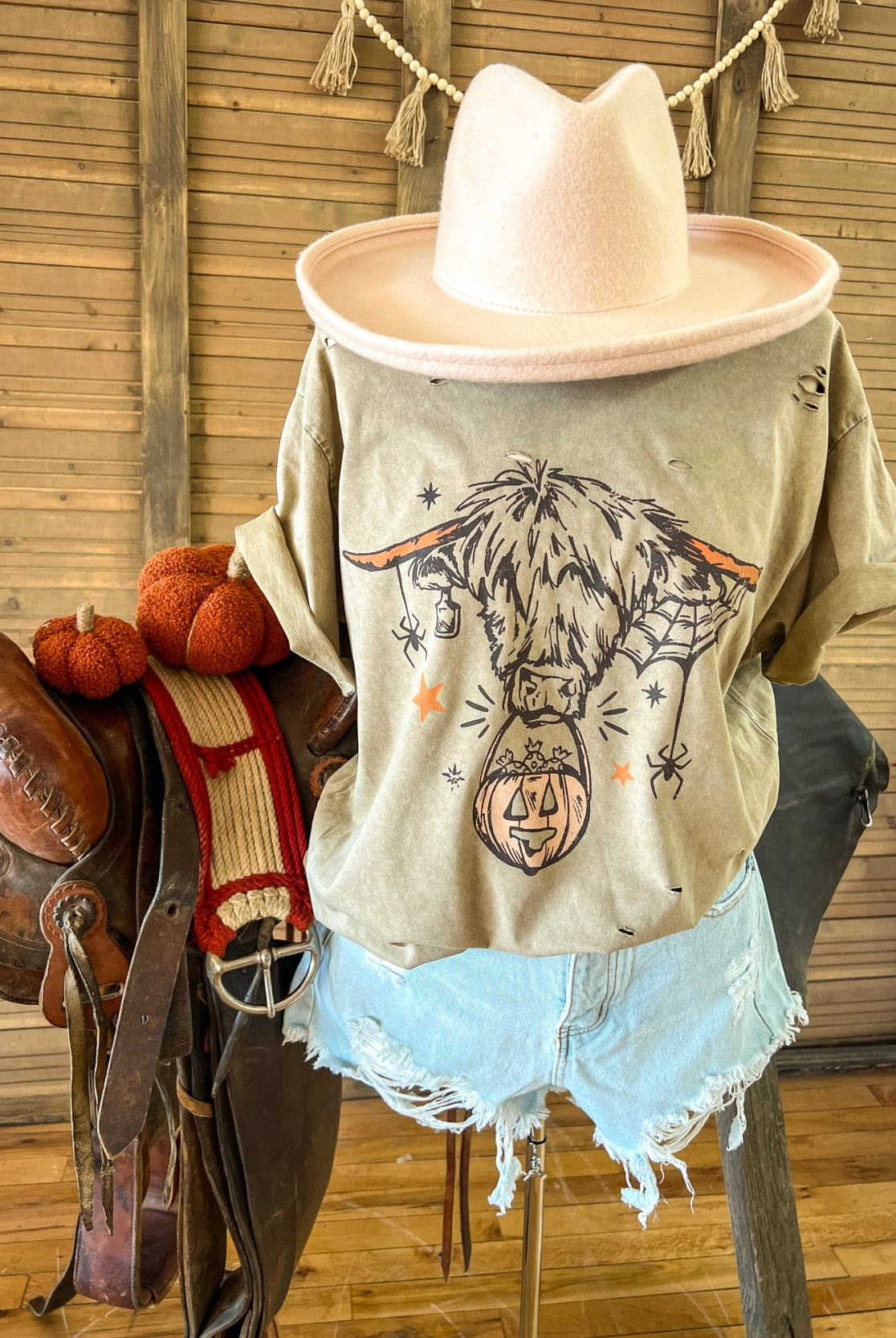 Halloween Highland Spider Tee (distressed mocha)