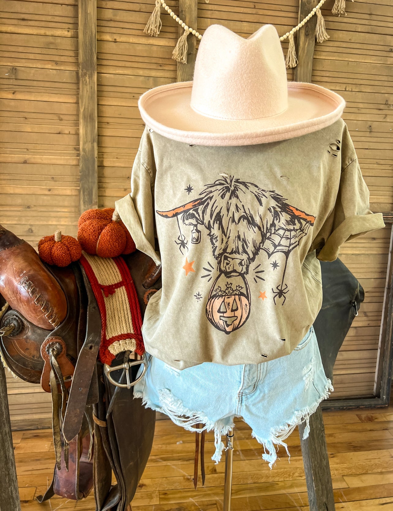 Halloween Highland Spider Tee (distressed mocha)