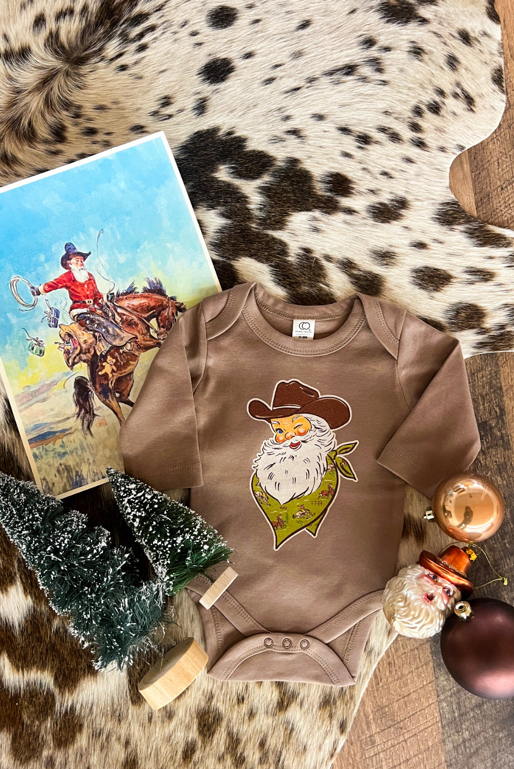 Jolly Ole Western Santa Christmas Design (L/S Onesie/Youth Tee)(Truffle)