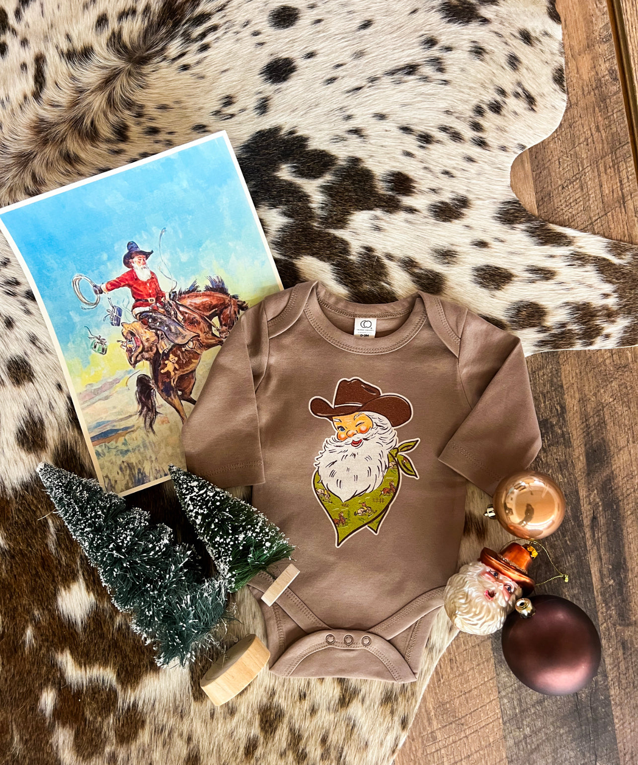 Jolly Ole Western Santa Christmas Design (L/S Onesie/Youth Tee)(Truffle)