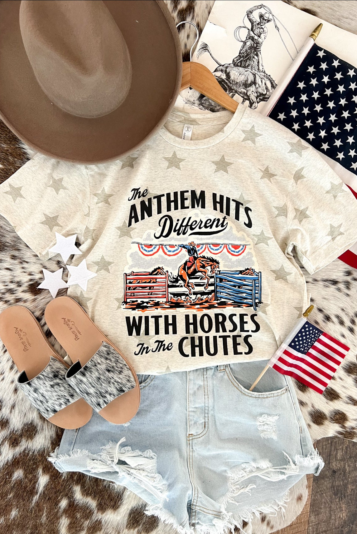 Western 4th Of July-Anthem Hits Different Stars Cream Tee
