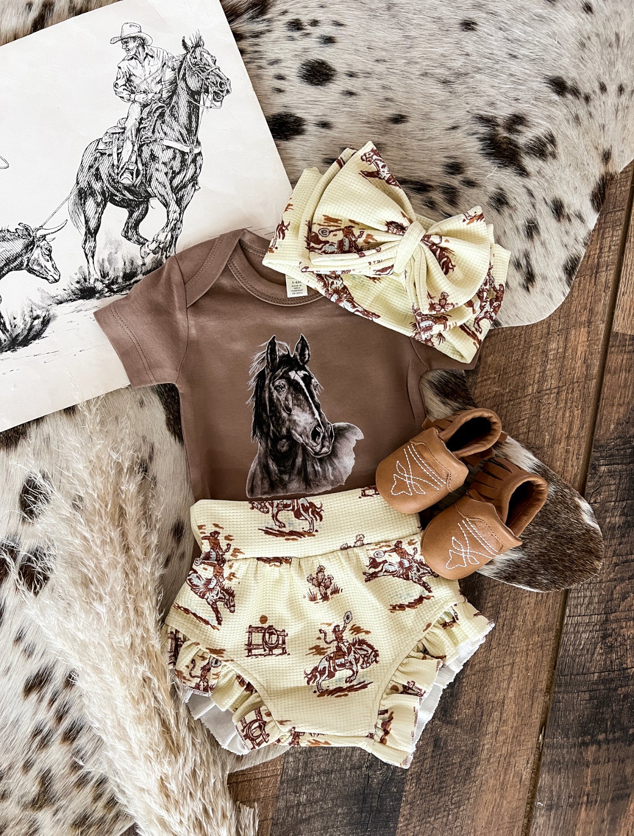 Sunset Cowgirl Ruffle Bummie&Bow