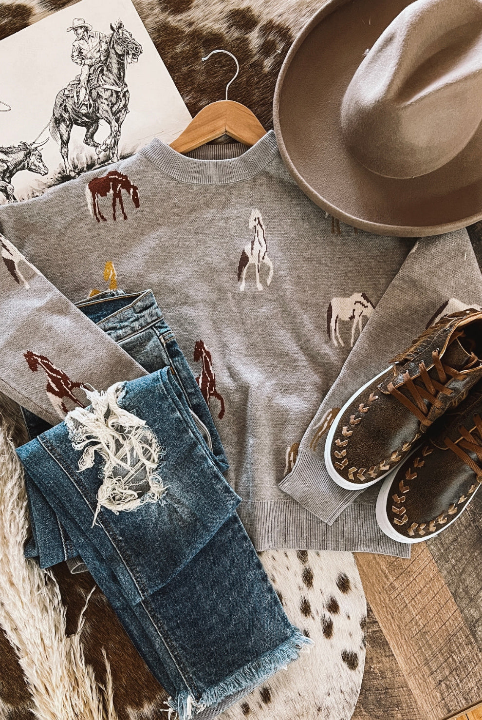 Horses Of The Wild West Sweater(Grey)