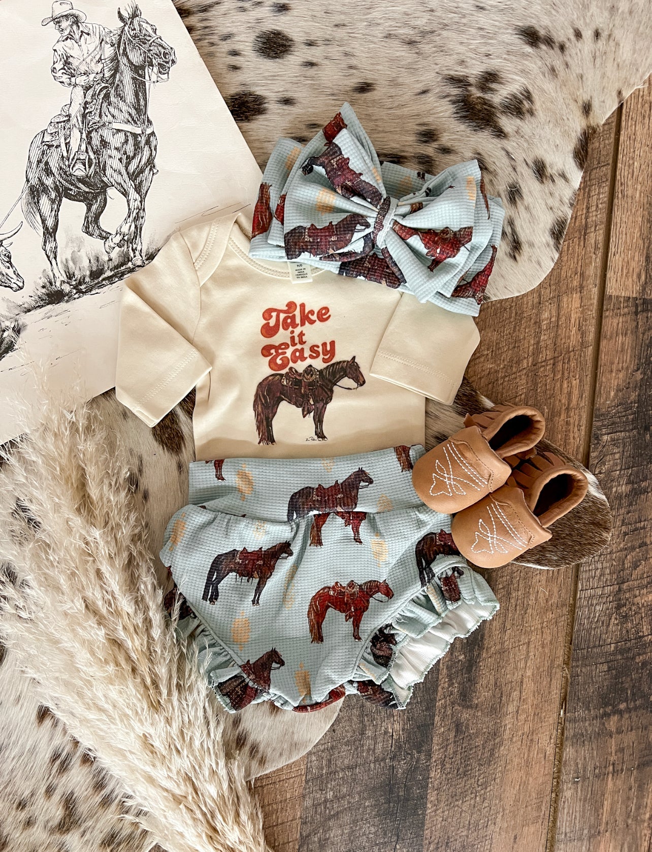 The Boys Horse Blue Ruffle Bummie&Bow
