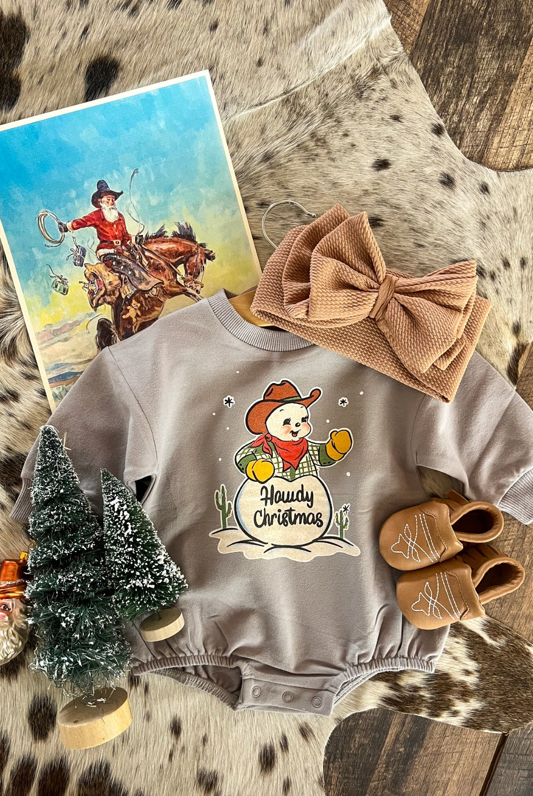 Howdy Cowboy snowman Christmas Bubble Romper