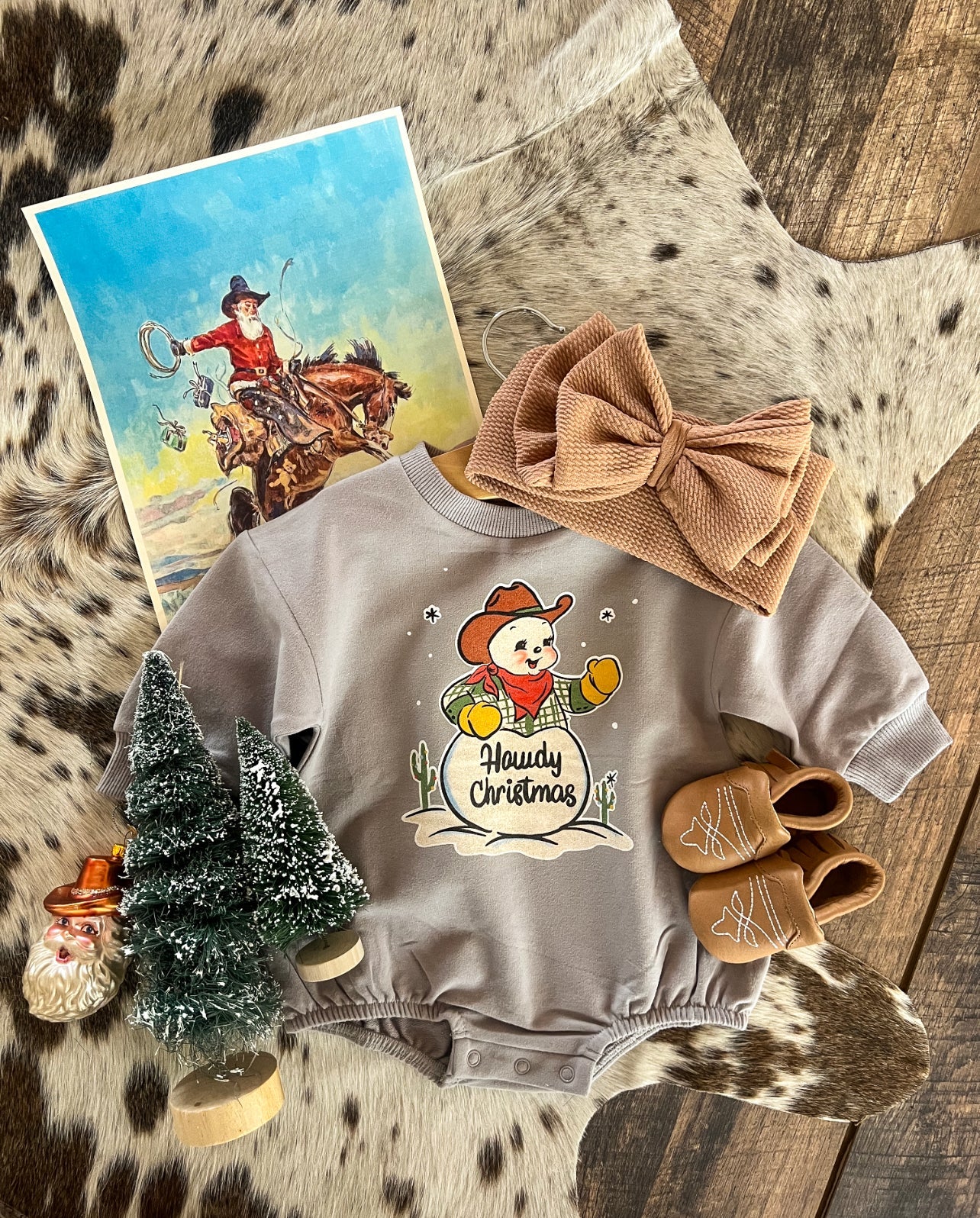 Howdy Cowboy snowman Christmas Bubble Romper