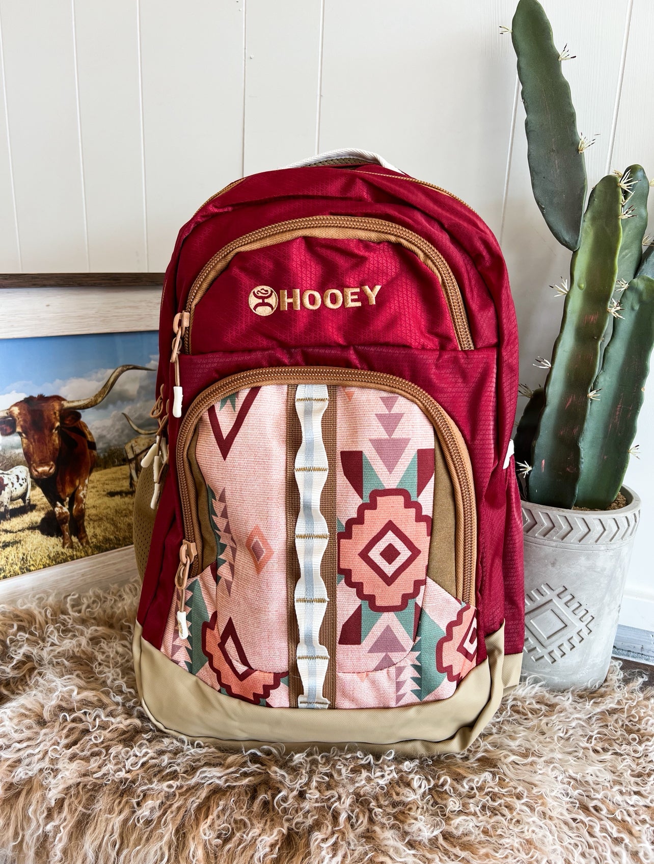 Ox Hooey Aztec Backpack (Burgundy/Tan)