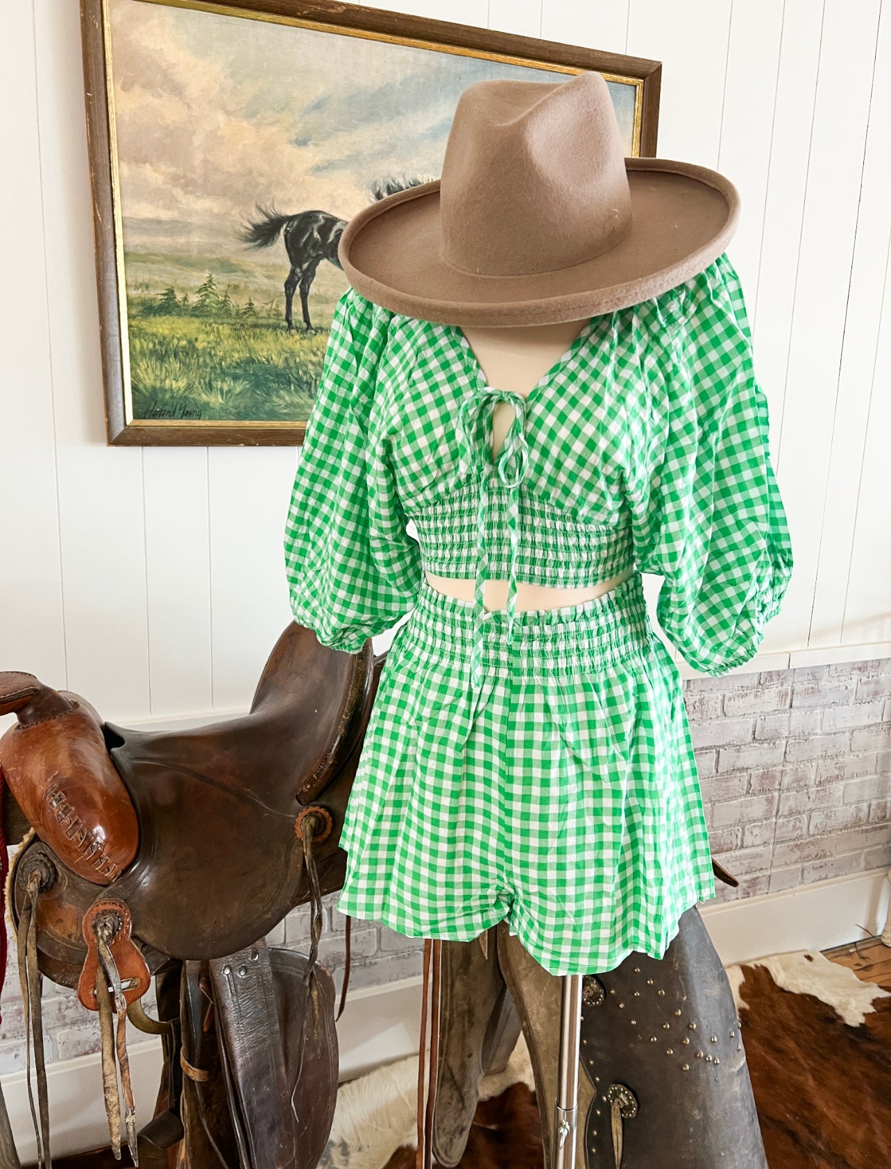 Tillie Smocked Plaid Shorts Set(Green) S