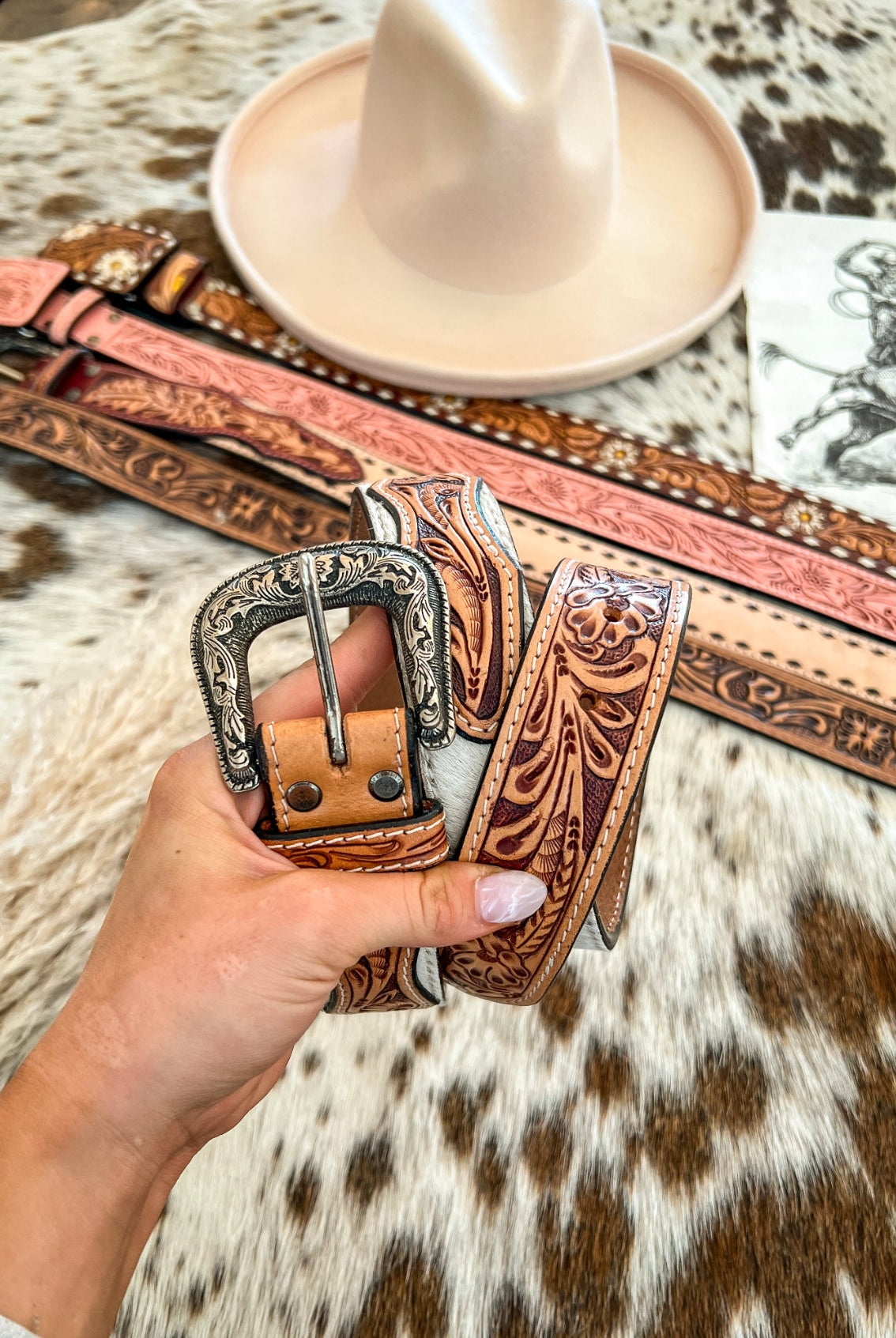 Cow Trailin’ Tooled Belt AD101