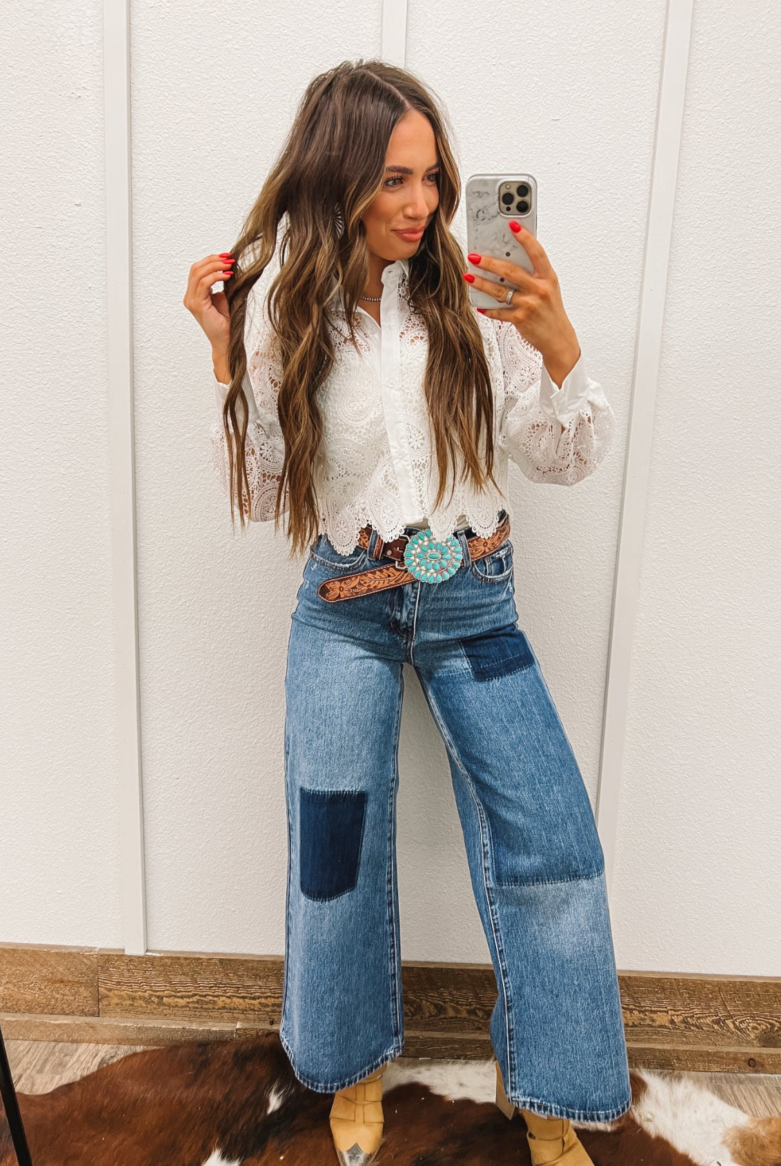 Darlin Western Lace Button Down Blouse