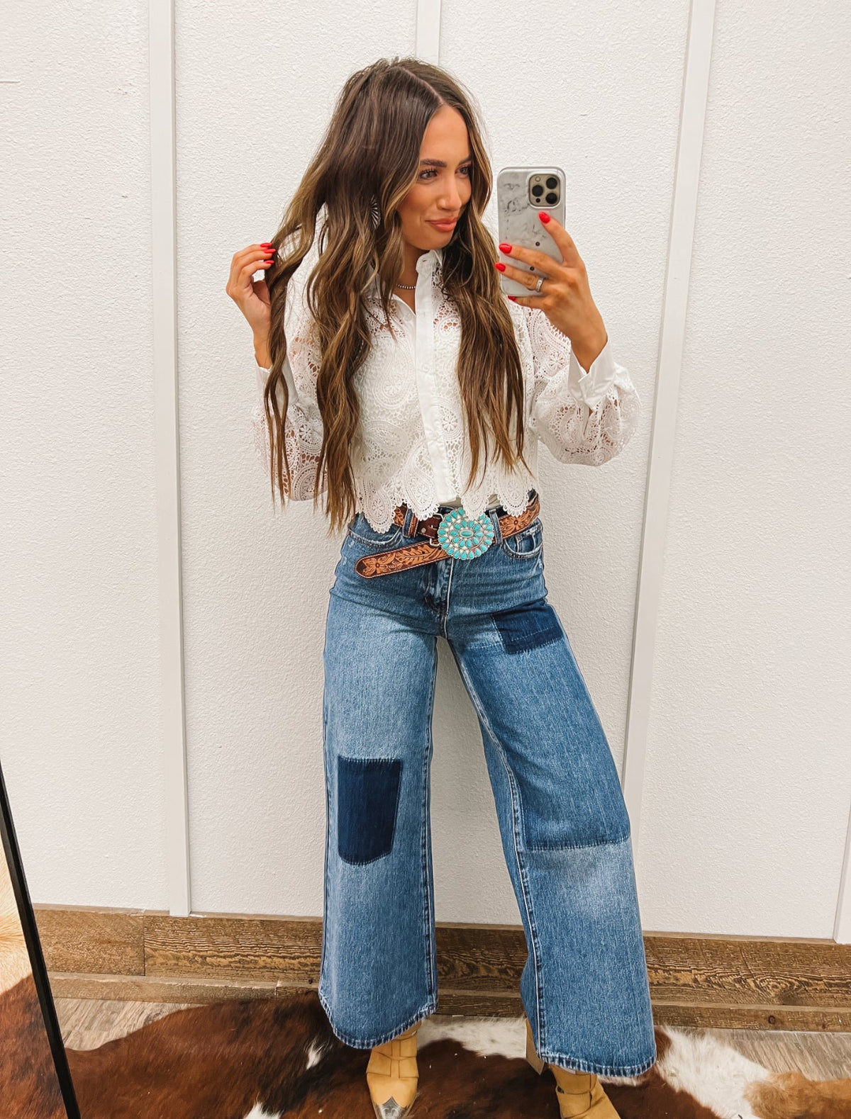 Darlin Western Lace Button Down Blouse