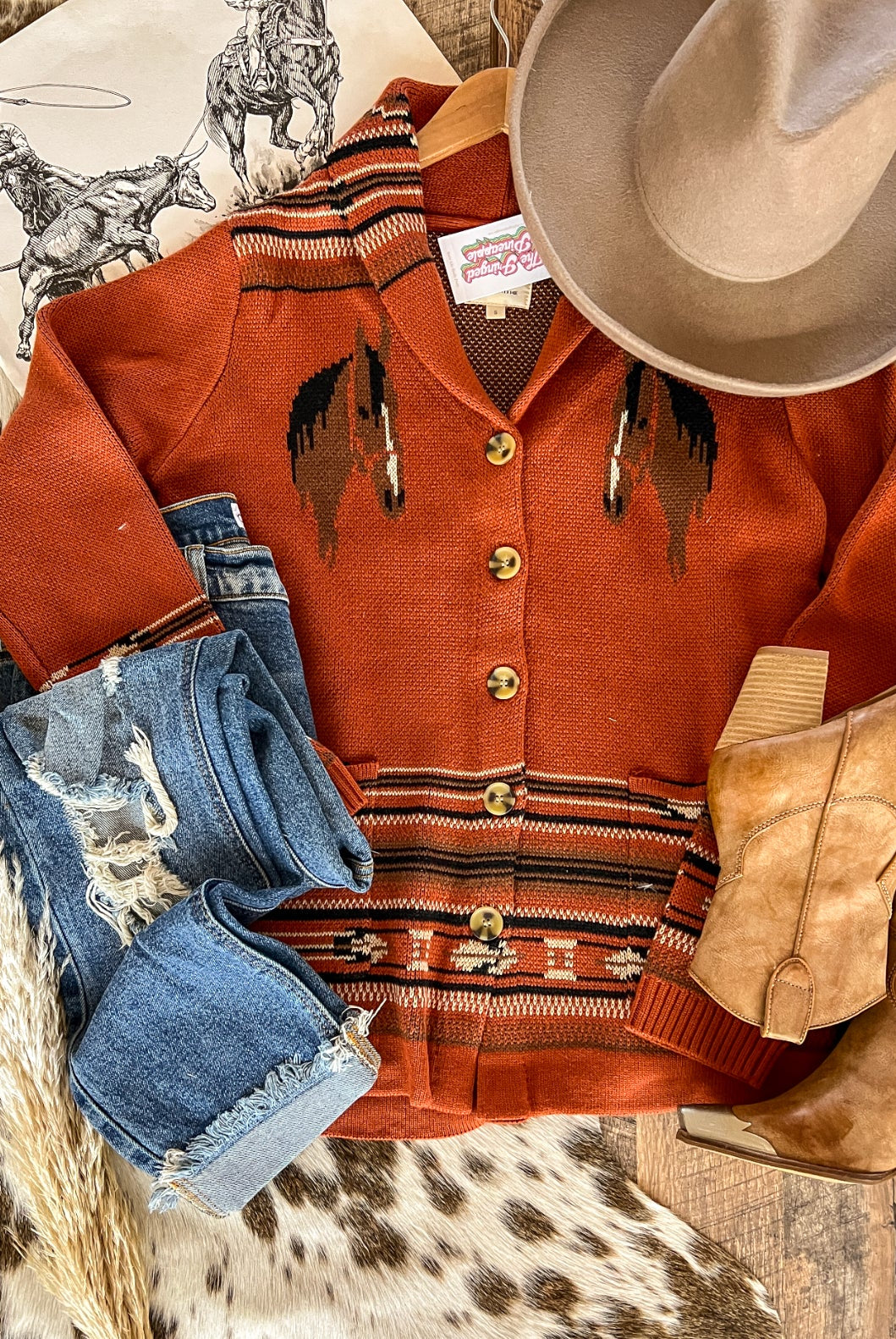 Gone Country Horse Cardigan(Rust)