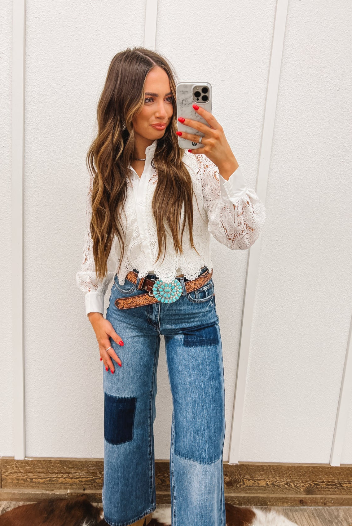 Darlin Western Lace Button Down Blouse