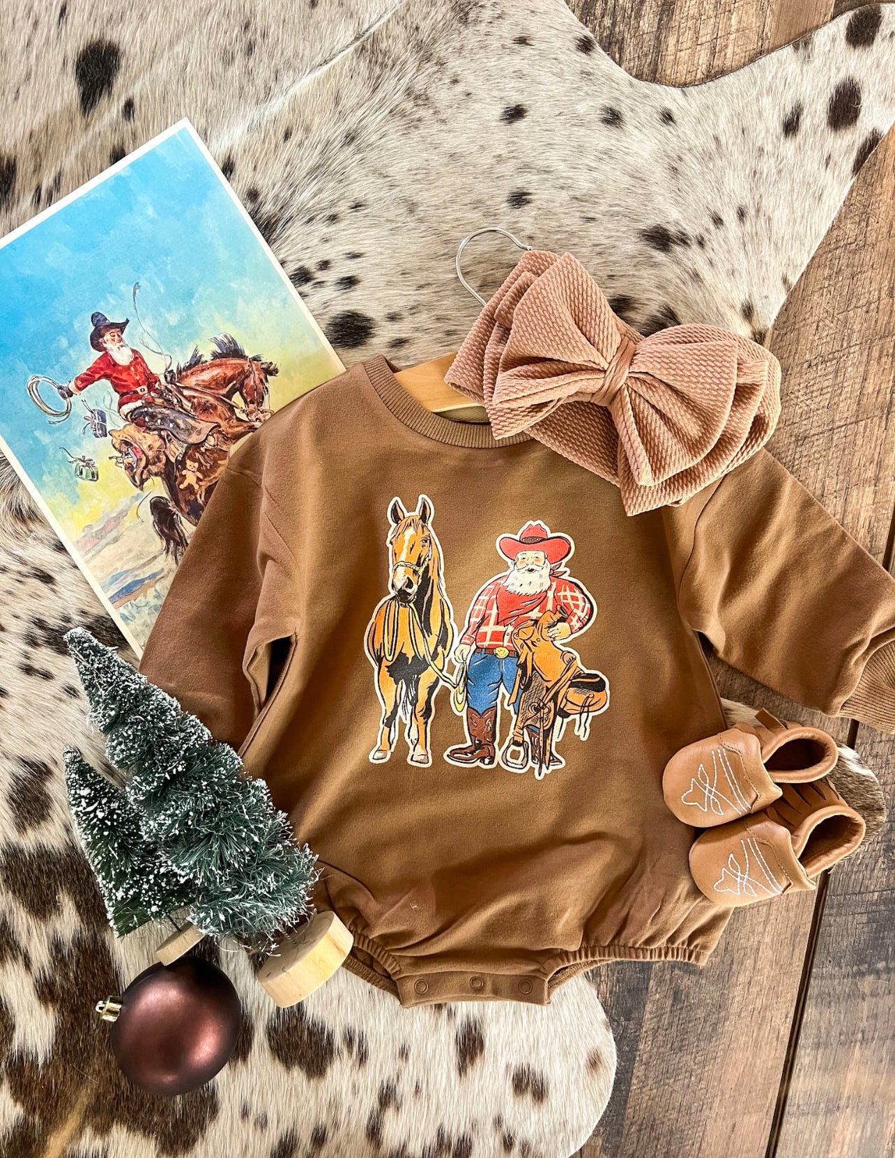 Ranch Santa Christmas Bubble Romper