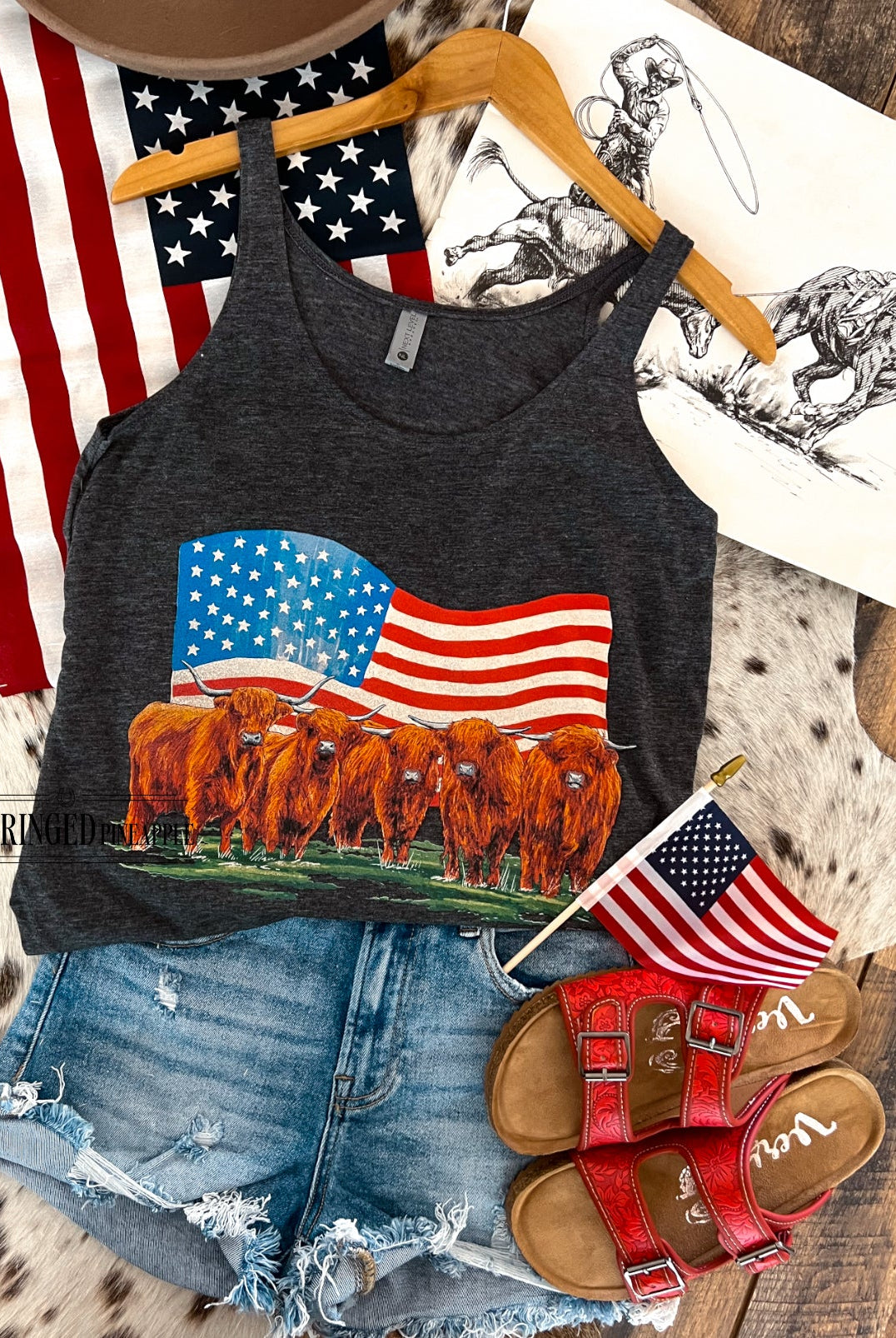 Western 4th Of July-USA Highland Flag Tank(Grey)