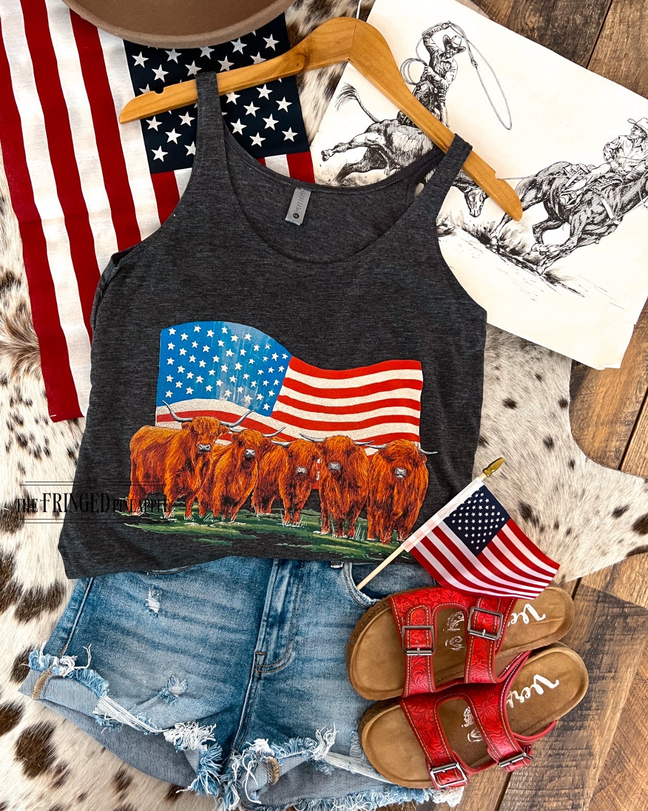 Western 4th Of July-USA Highland Flag Tank(Grey)