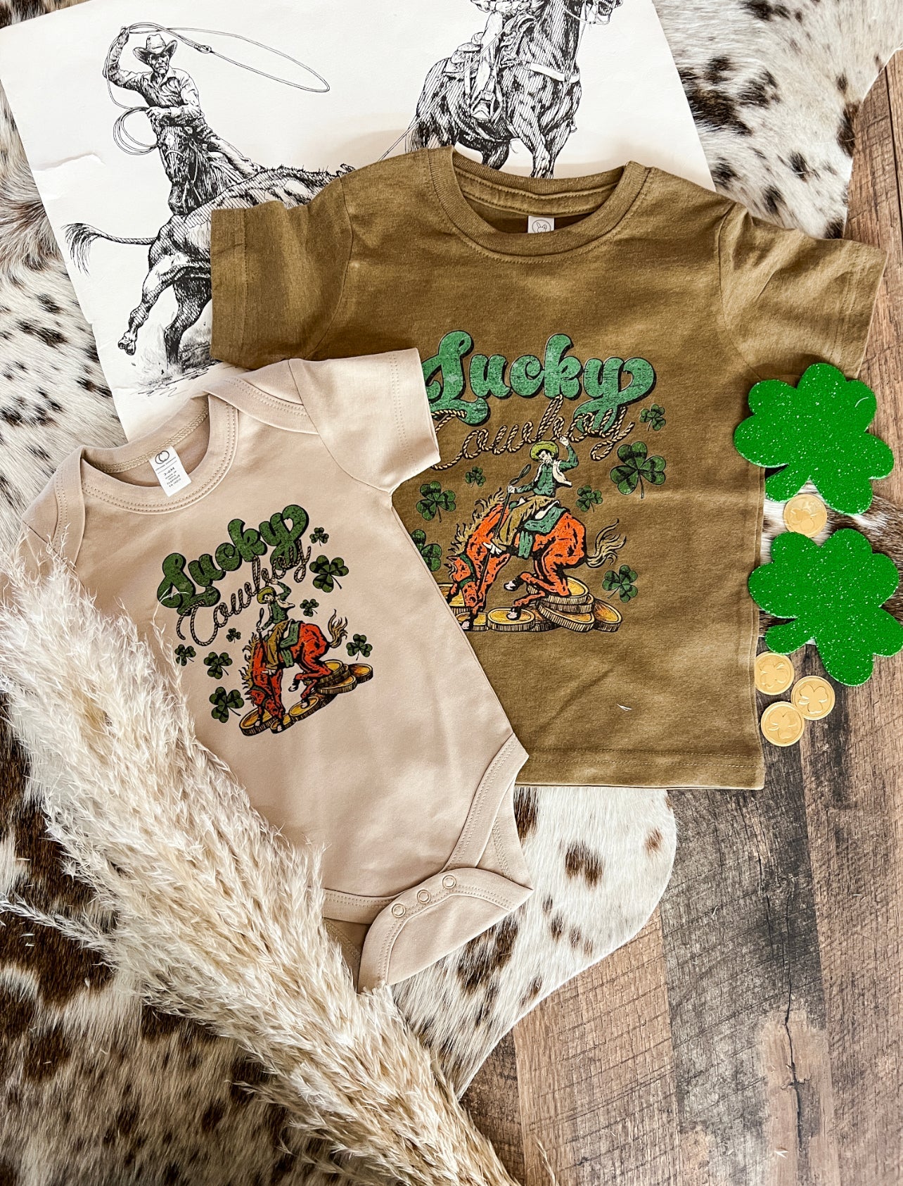 Lucky Cowboy St Patrick’s Tee/Onesie(little kid)Clay