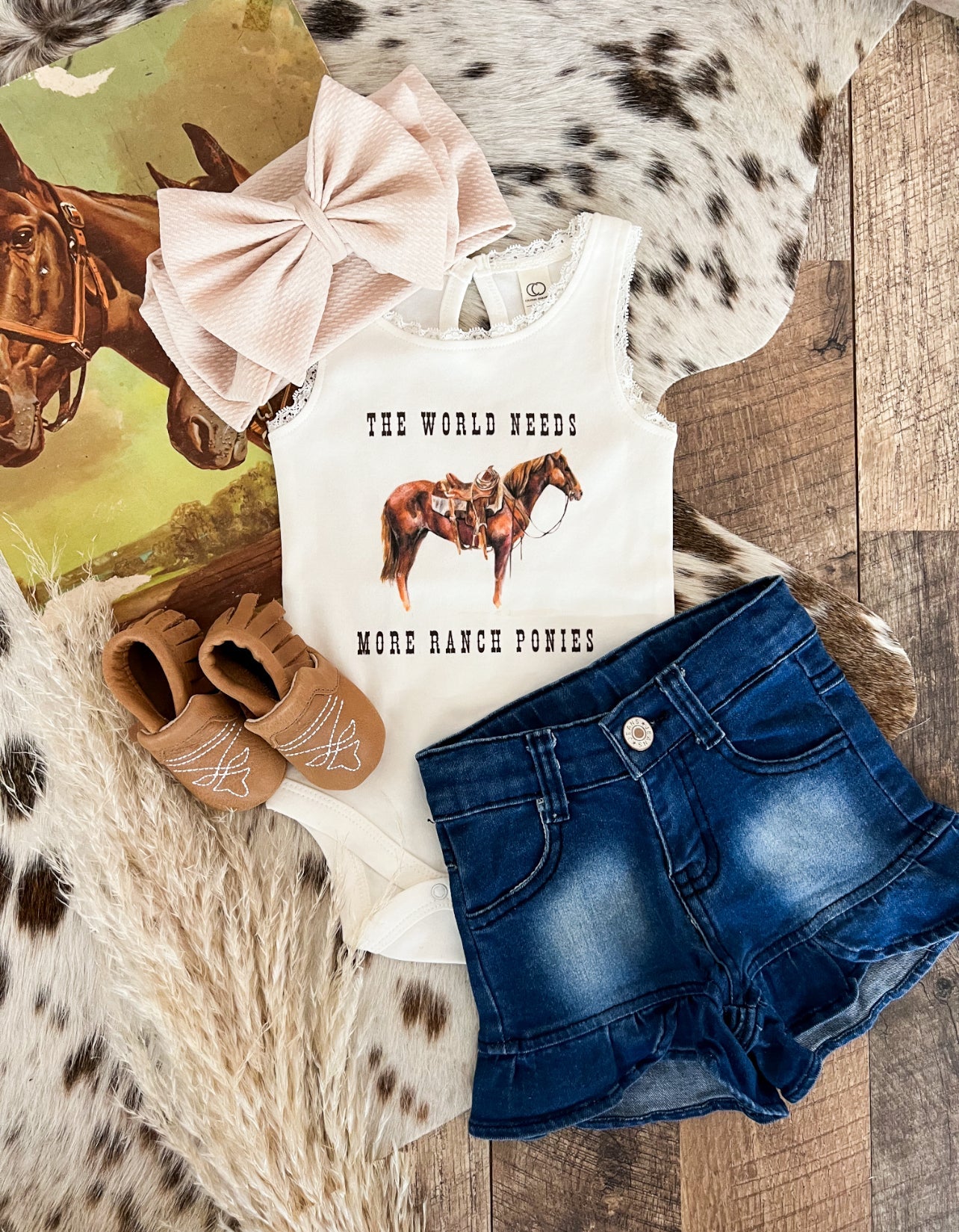 World Needs More Ranch Ponies l LACE Tank Onesie (little kid)(white)