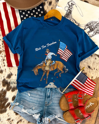 Western 4th Of July- Ride For Freedom Cody Tee(Dk Blue)