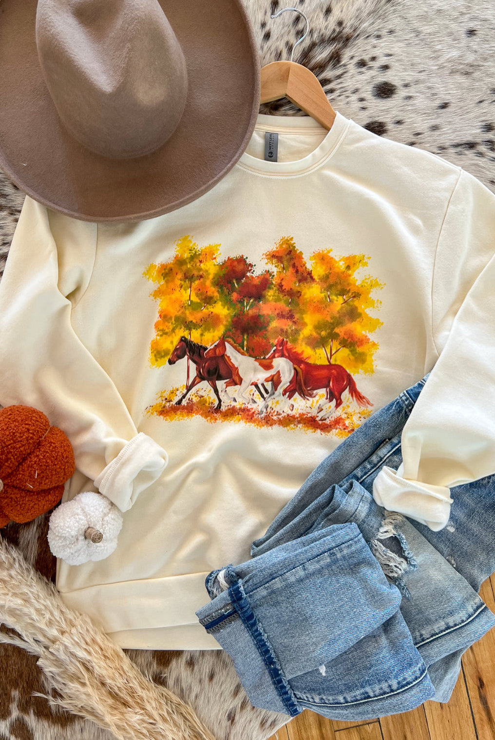 Fall Horses Sweatshirt (sweet cream)