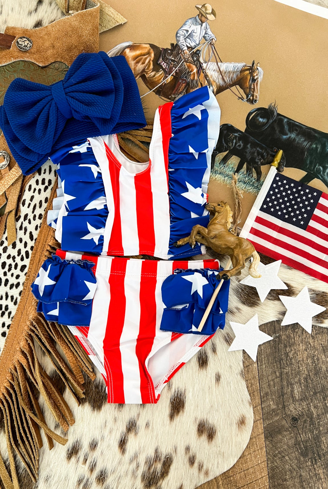 American Flag Ruffle Swimsuit(mini) 3-6m (3xs)