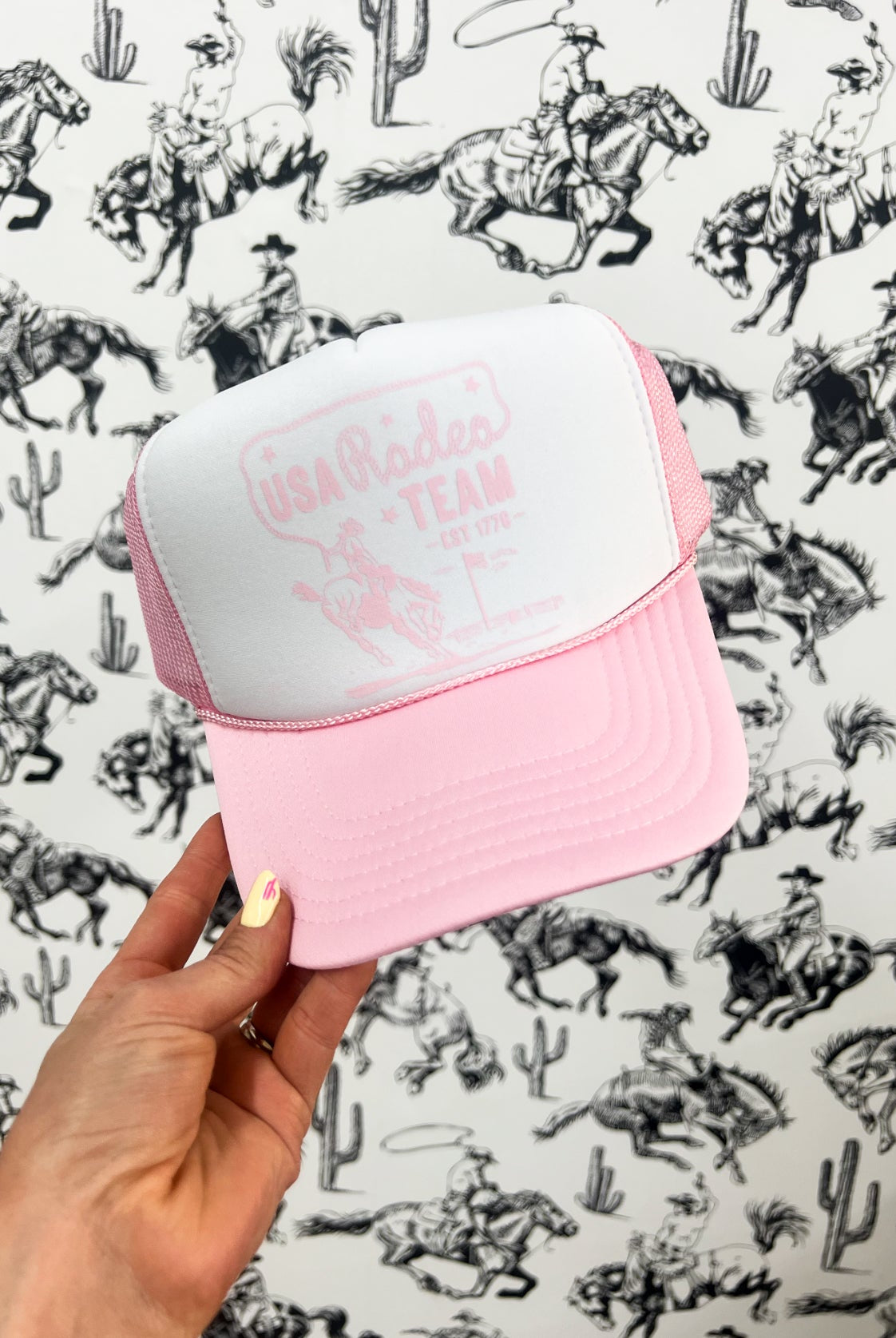USA Rodeo Team Pink Trucker Hat light pink/White(Adult)