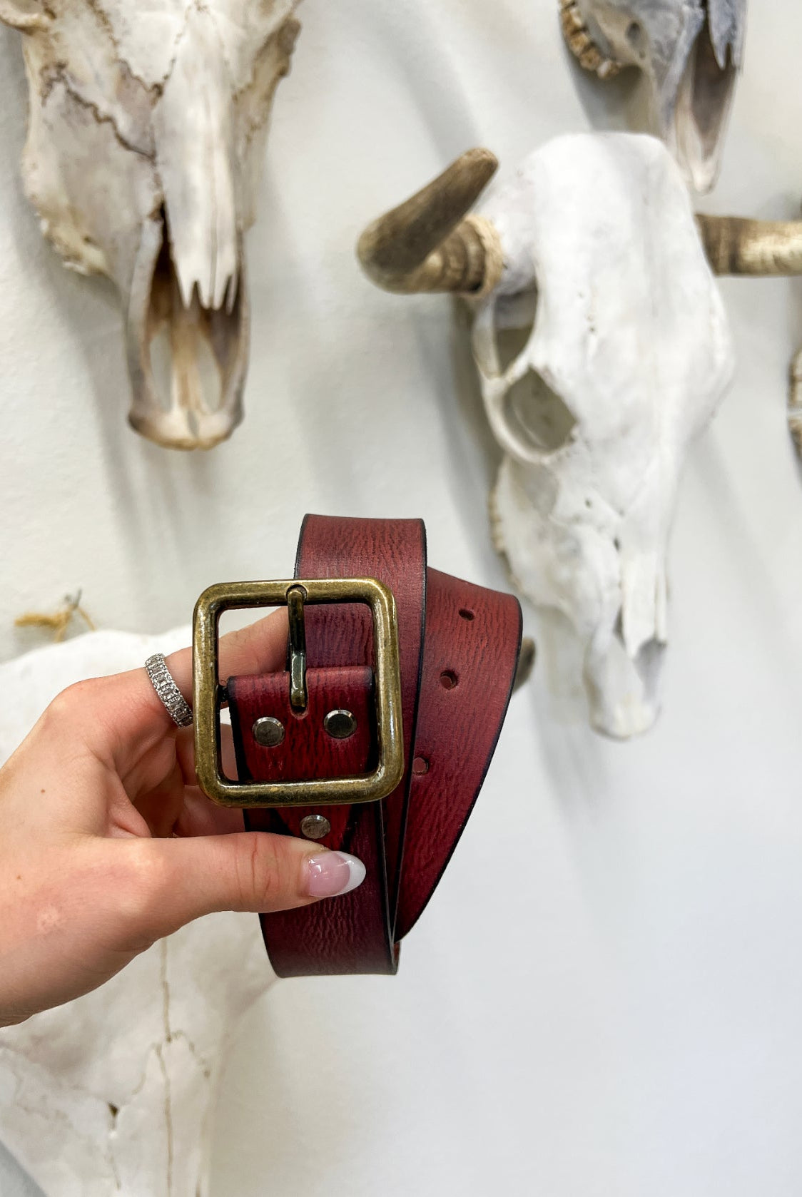 Deep Red Moon Leather Belt AD101