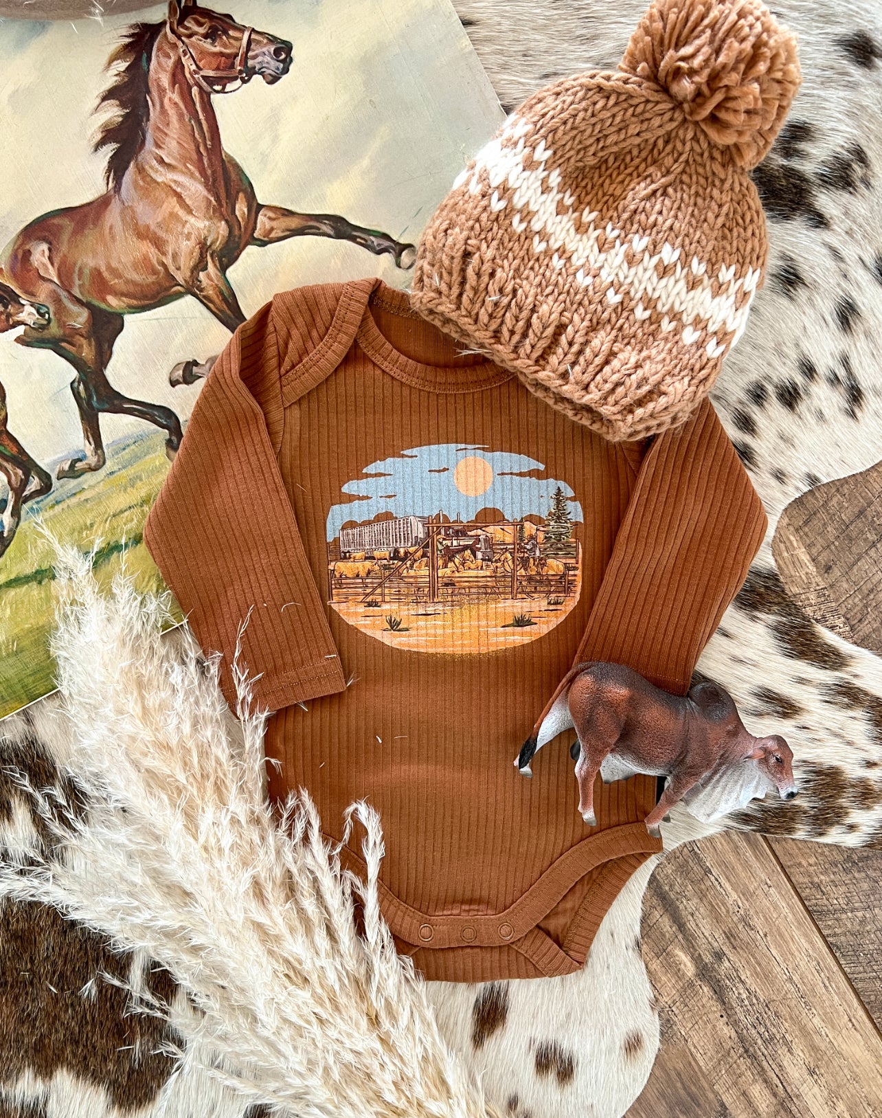 Cow Haulin’ Onesie/ Tee (little kid)(cognac)