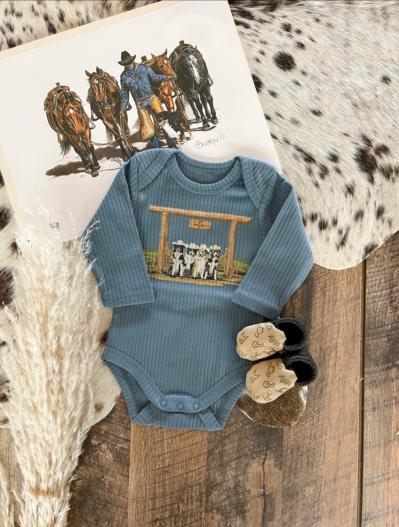 Ranch Dogs (Border Collies) Ribbed Onesie/ Tee (little kid)(Blue)
