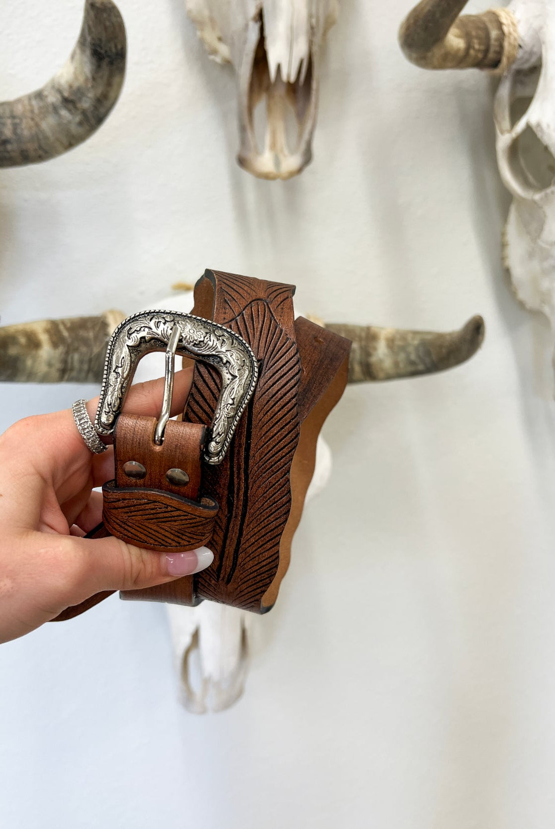 Feather Leather Tooled Belt AD101