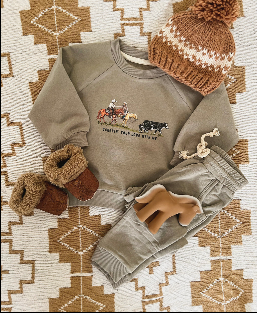 Carryin’ Your Love With Me Sweatshirt Set (Infant/Toddler)(Sage)