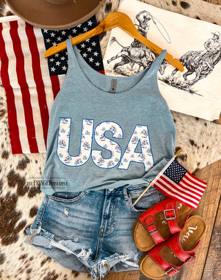 Western 4th Of July-USA Cowgirl Tank(Blue)