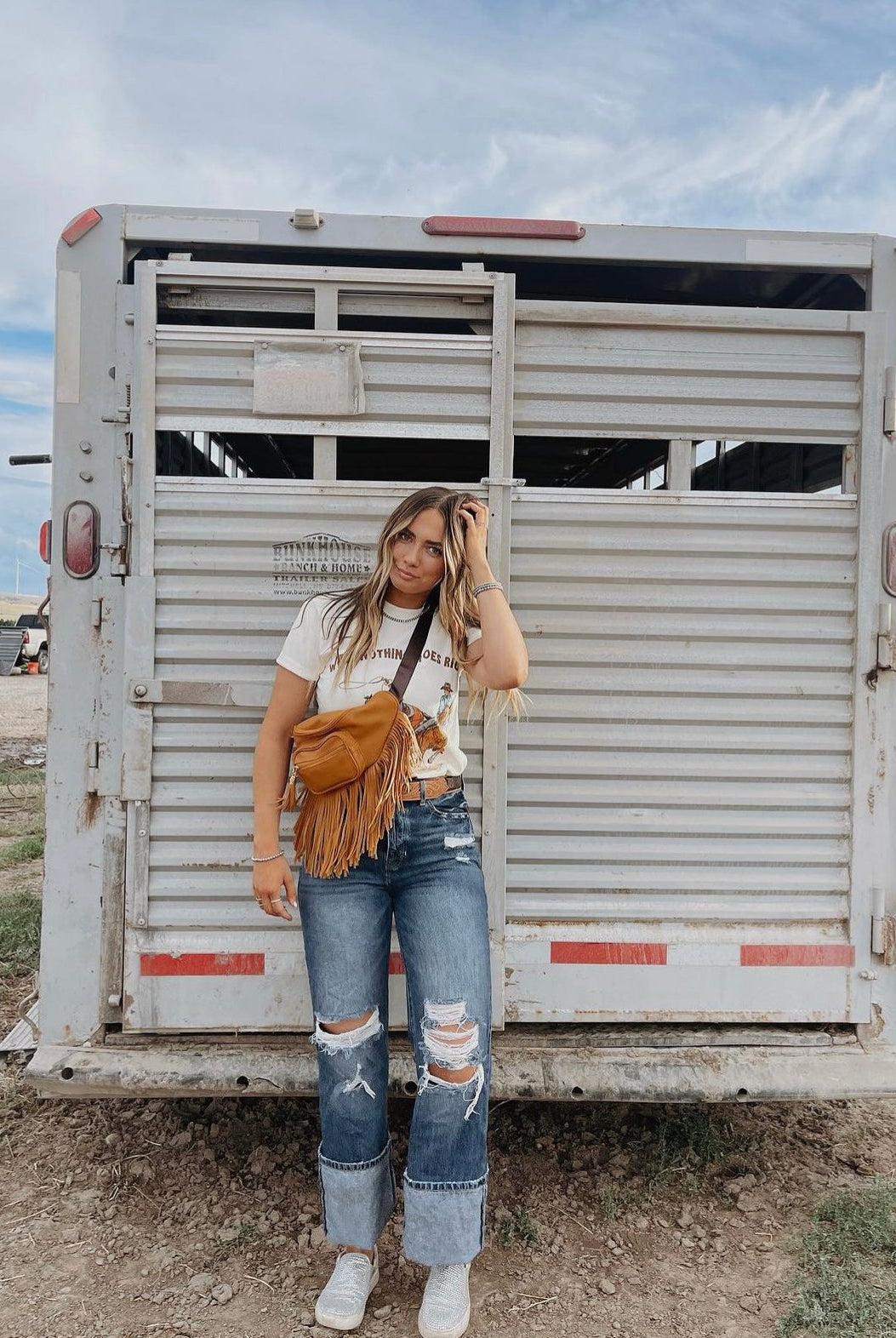 Cody When Nothing Goes Right - Go Left Team Ropers Tee 2.0(Fringed exclusive)(cream tee)