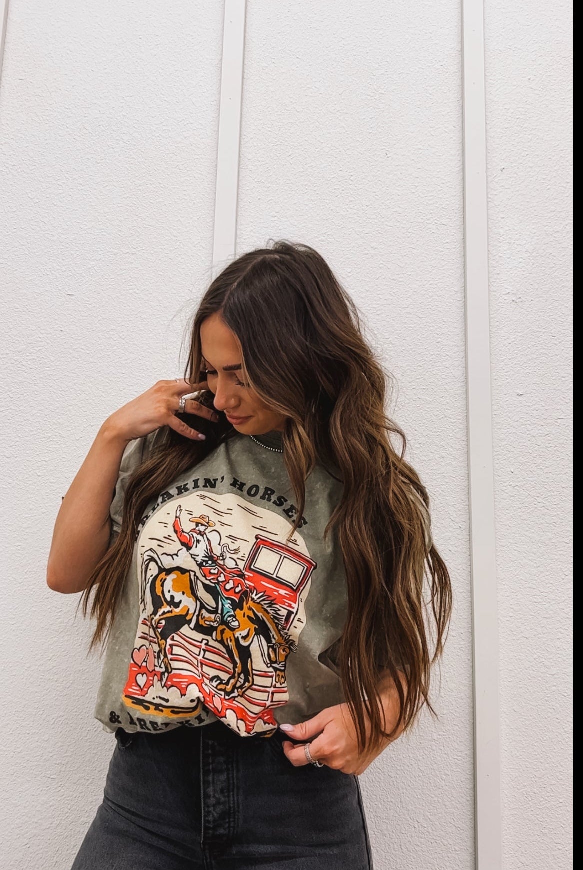 Breakin’ Horses & Breakin Hearts Valentines Tee (Adult)(Stone Wash Green)