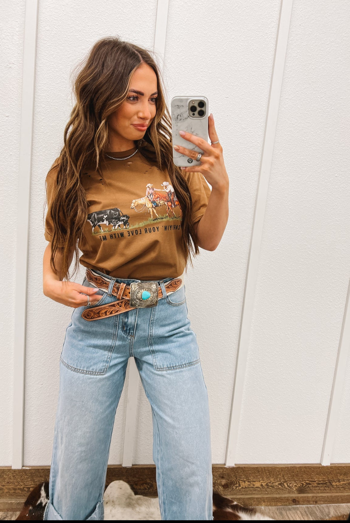 Carryin’ Your Love With Me Valentines Distressed Tee(Adult)(Copper)