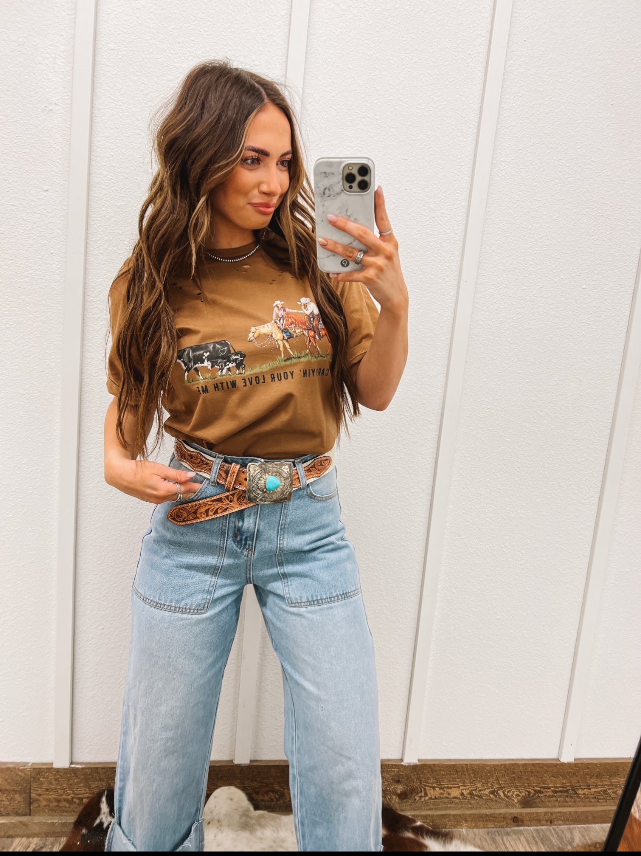 Carryin’ Your Love With Me Valentines Distressed Tee(Adult)(Copper)