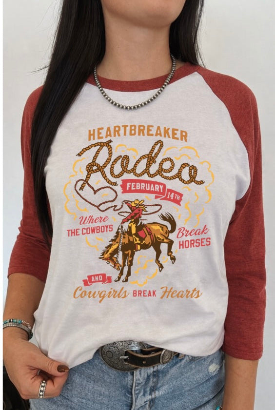 Heartbreaker Rodeo Valentines Raglan Tee — Heather Red/Cream