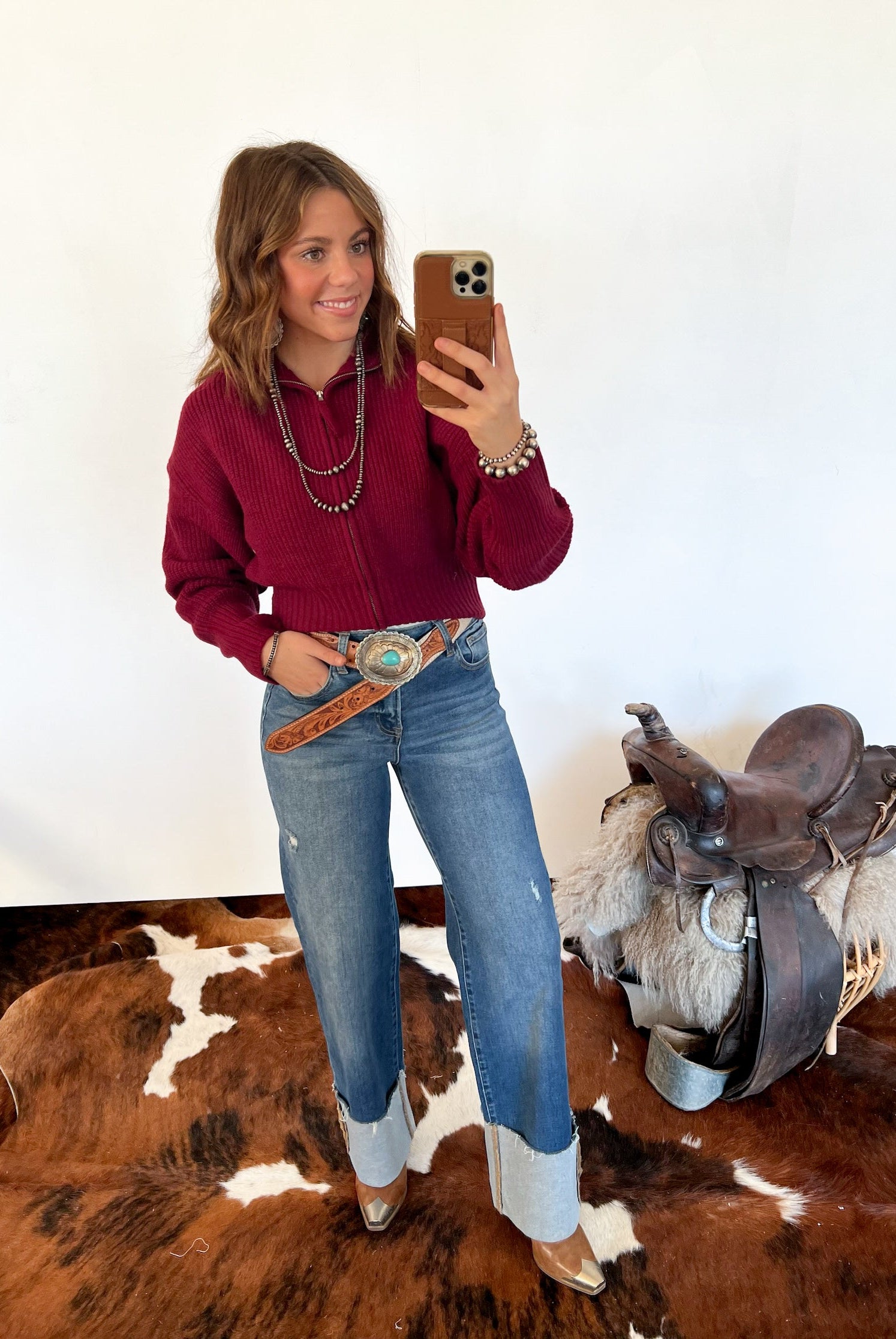 Honky Tonk Collared Zip Up (Cabernet)