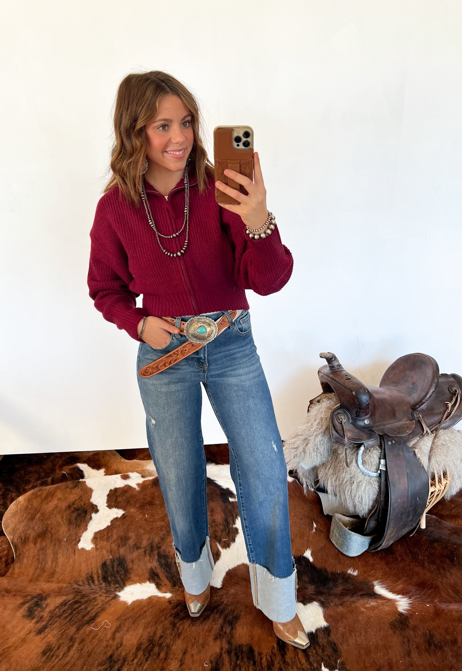 Honky Tonk Collared Zip Up (Cabernet)