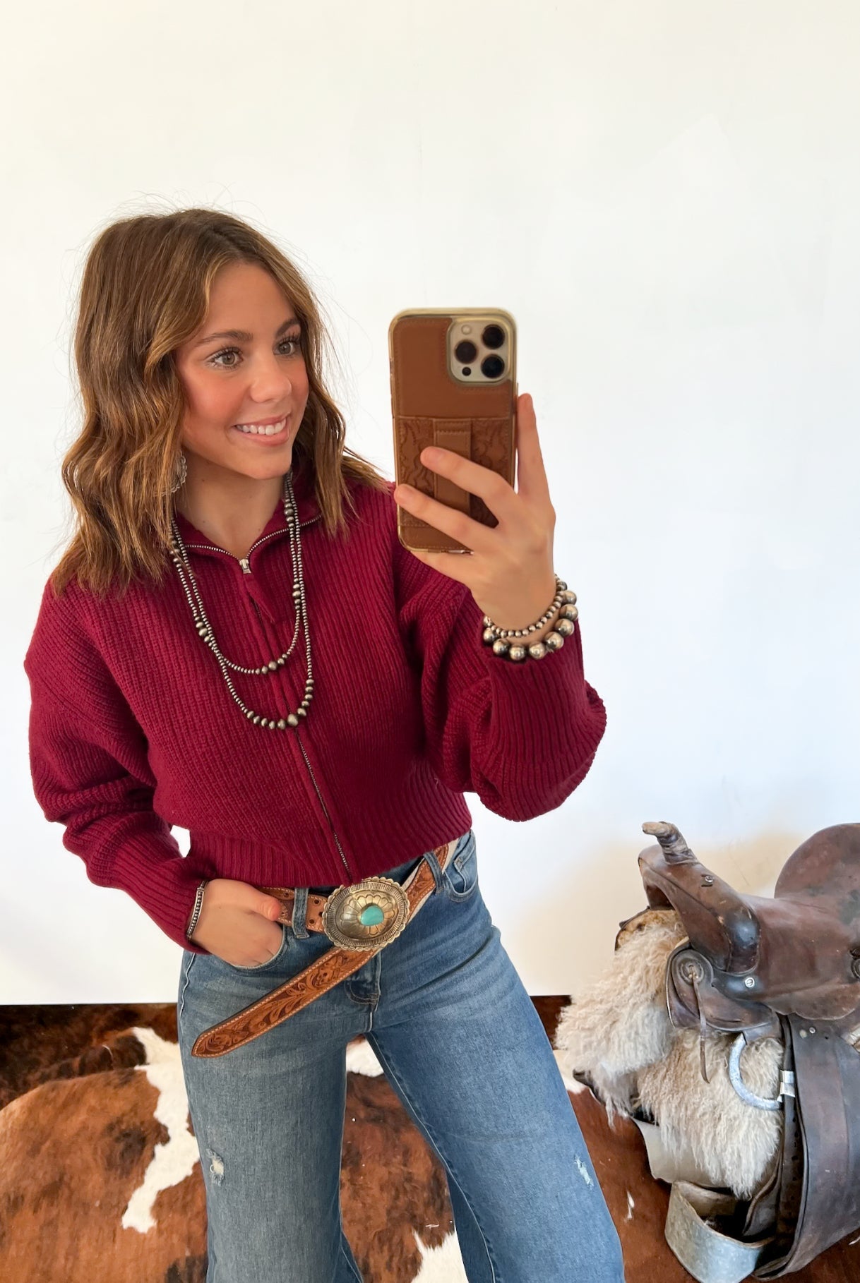 Honky Tonk Collared Zip Up (Cabernet)