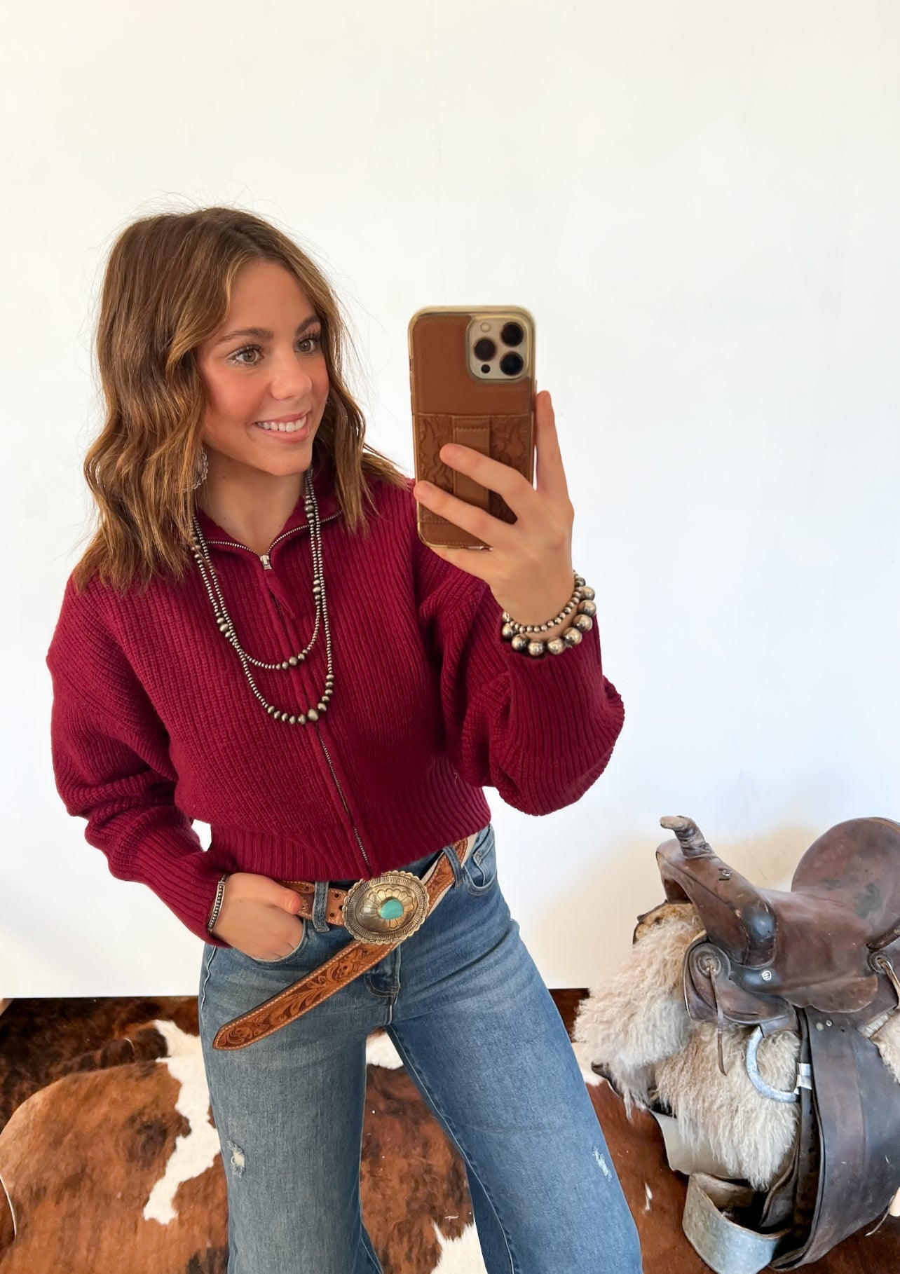 Honky Tonk Collared Zip Up (Cabernet)