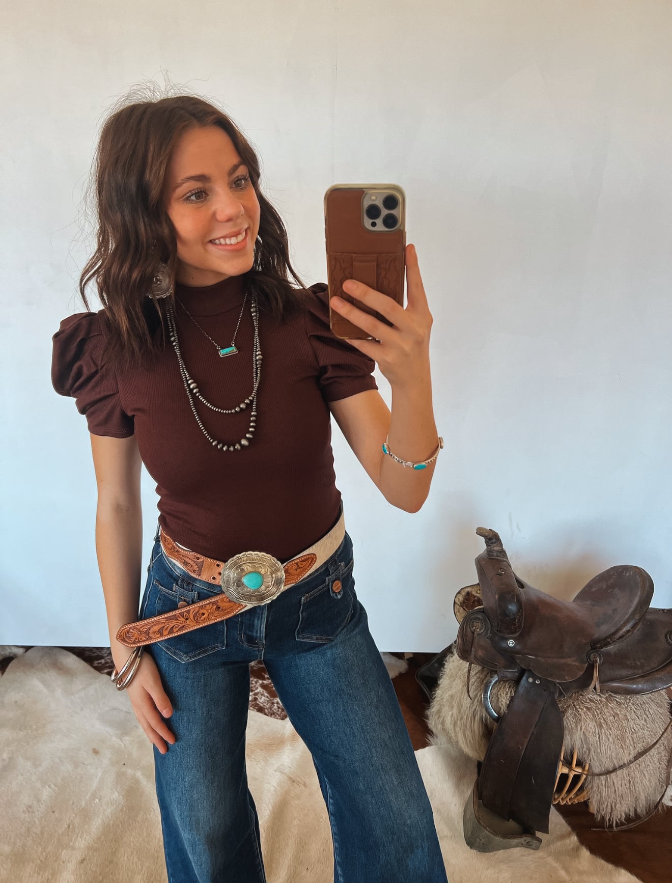 Darlin Puff Sleeve Bodysuit (Brown)